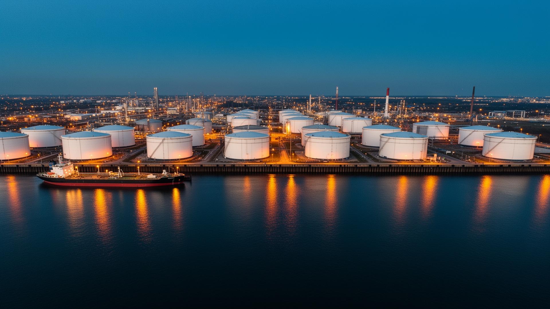 Rotterdam oil terminal at dusk